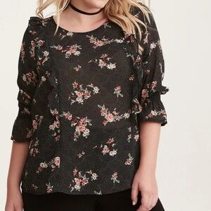Torrid Floral Dot Chiffon Smocked Blouse